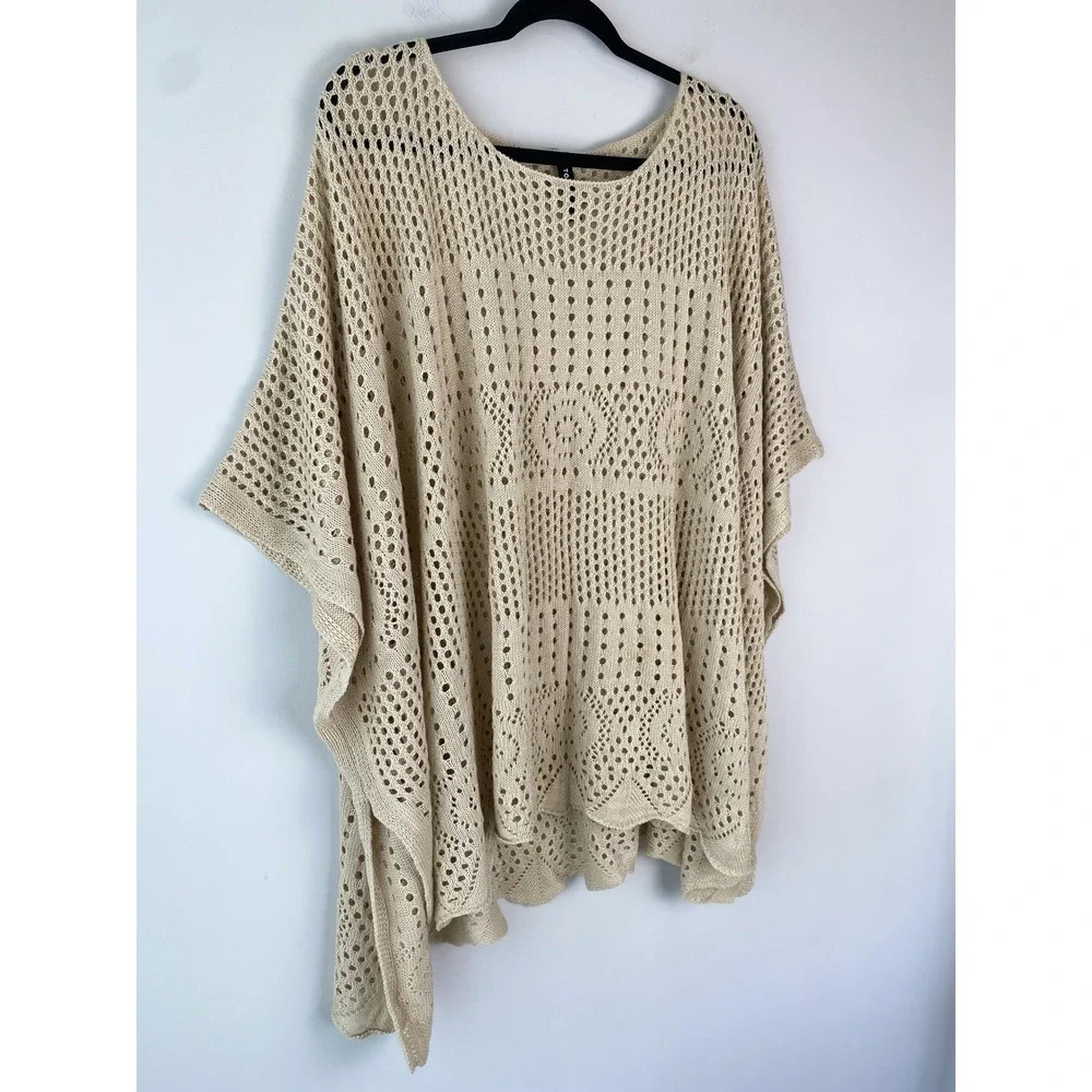Torrid Crochet Knit Kimono Sweater OS Beige Open Knit Breathable Poncho Beach